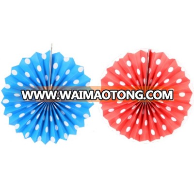 Red Blue Party Hanging Honeycomb dot paper fan , Set of 2